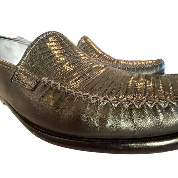 David Eden‎ Handmade Exotic Lizard Leather Loafers DRK Gray Euro Dress Shoes 8-9 - Picture 6 of 9